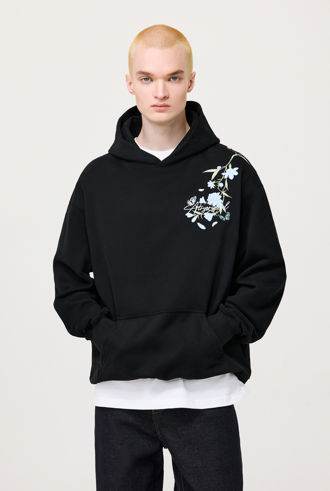 Flowers & Butterflies Hoodie Black